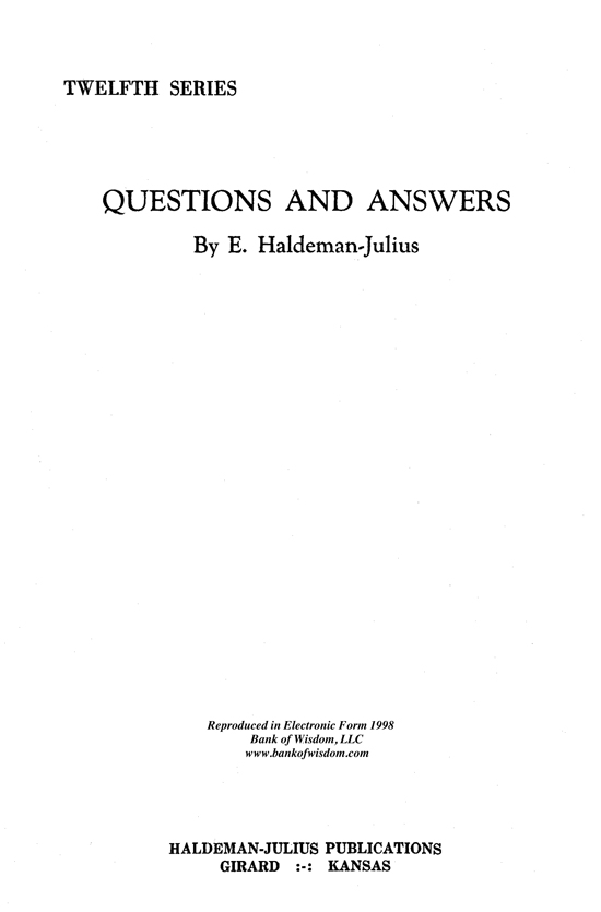 (image for) Questions And Answers, Vol. 12. - Click Image to Close